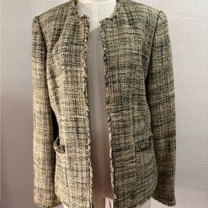 Jh Collectibles Tweed Jacket neutral colors in size 12 beaded fringe pockets